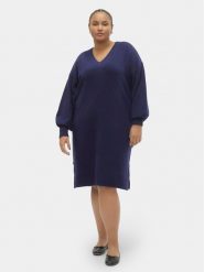 Vero Moda Curve Sukienka dzianinowa 10294755 Granatowy Loose Fit. Niebieskie sukienki damskie Vero Moda Curve, bez wzorów, z dzianiny, bez ramiączek. Za 99.99 zł.