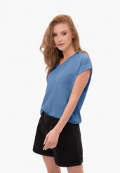 T-shirt z dekoltem V, Comfort Fit, T-SKY. Niebieskie t-shirty damskie Volcano, m, bez wzorów, z bawełny, bez kołnierzyka. Za 54.99 zł.