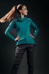 Bluza jaskółkowa turkus. Niebieskie bluzy damskie Hultaj Polski, l, bez wzorów, z bawełny, z kapturem. Za 249.00 zł.