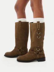 G-Star Raw Kozaki CEO-WI45-CHRISTIAN-02 Khaki. Brązowe kozaki damskie G-Star, z nubiku, bez obcasa, na płaskiej podeszwie, bez zapięcia. Za 599.99 zł.