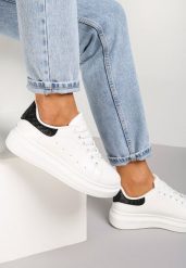 Biało-Czarne Sneakersy na Niskiej Platformie w Klasycznym Stylu Lucid Dream. Białe obuwie sportowe damskie Renee, z jeansu, bez zapięcia. Za 59.99 zł.