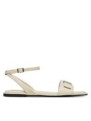 Calvin Klein Sandały Flat Sandal W/Ck Hw - Lth HW0HW02367 Écru. Sandały damskie Calvin Klein, bez wzorów, ze skóry, bez obcasa, na płaskiej podeszwie, bez zapięcia. Za 369.99 zł.
