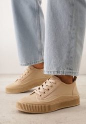 Ciemnobeżowe Basicowe Trampki z Podeszwą ze Żłobieniami Laurinatea. Brązowe trampki damskie Born2be, bez wzorów, z jeansu, bez zapięcia. Za 69.99 zł.