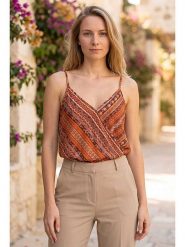 SOULSHAE Bluzka w kolorze czerwono-pomarańczowym rozmiar: L/XL. Czerwone bluzki damskie SOULSHAE, l, bez wzorów, bez kołnierzyka, bez ramiączek. Za 89.95 zł.