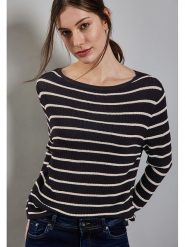 Street One Sweter w kolorze granatowo-białym rozmiar: 42. Białe swetry klasyczne damskie Street One, ze splotem, bez kołnierzyka. Za 127.35 zł.