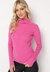Fuksjowy Golf z Ozdobnymi Nitami Lamani. Czerwone golfy damskie Born2be, bez wzorów, bez ramiączek. Za 74.99 zł.