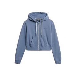 Damska bluza z kapturem zapinana na zamek Superdry Essential. Niebieskie bluzy damskie Superdry, xl, bez wzorów, prążkowane, z kapturem. Za 323.50 zł.