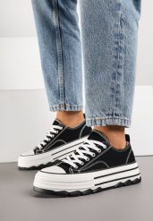 Czarne Trampki na Grubej Podeszwie pod Kostkę Adsoria. Czarne trampki damskie Born2be, bez wzorów, z jeansu, bez zapięcia. Za 74.99 zł.