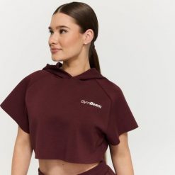 Bluza damska fitness z kapturem Cropped Relay Fig. Fioletowe bluzy damskie GYMBEAM, m, bez wzorów, z bawełny, z kapturem. Za 125.90 zł.