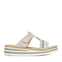 Klapki Rieker. Szare klapki damskie Rieker, bez wzorów, bez obcasa, bez zapięcia. Za 255.99 zł.