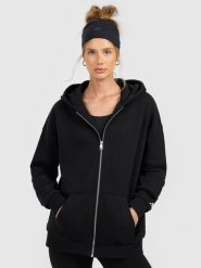 4F Bluza dresowa rozpinana z kapturem damska - czarna XS. Czarne kardigany damskie 4F, xs, bez wzorów, z dresówki. Za 169.99 zł.