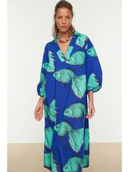 Trendyol Sukienka w kolorze niebiesko-turkusowym rozmiar: 40. Niebieskie sukienki damskie Trendyol, bez wzorów, z bawełny, bez ramiączek. Za 95.99 zł.