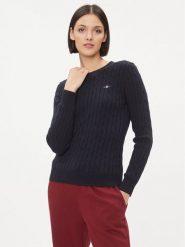 Gant Sweter 4800100 Granatowy Slim Fit. Niebieskie swetry klasyczne damskie Gant, l, z bawełny, bez kołnierzyka. Za 429.99 zł.