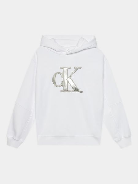 Calvin Klein Jeans Bluza Metallic Monogram IG0IG02298 Biały Regular Fit. Białe bluzy dziewczęce Calvin Klein Jeans, bez wzorów, z bawełny, bez ramiączek, bez kaptura. Za 219.99 zł.