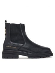 Tommy Hilfiger Sztyblety Th Emboss Grain Leather Chelsea FW0FW09559 Czarny. Czarne botki damskie Tommy Hilfiger, ze skóry, bez obcasa, na płaskiej podeszwie, bez zapięcia. Za 749.99 zł.