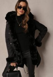 Czarna Kurtka Parka z Futerkiem Teyo. Czarne kurtki damskie Renee, l, bez wzorów, z futra, bez kaptura. Za 179.99 zł.