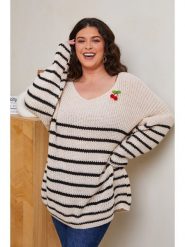 Curvy Lady Sweter w kolorze beżowym rozmiar: 48/50. Brązowe swetry klasyczne damskie Curvy Lady, ze splotem, bez kołnierzyka. Za 132.67 zł.