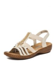 Rieker Sandały CEO-60806-80 Écru. Sandały damskie Rieker, bez wzorów, ze skóry, bez obcasa, na płaskiej podeszwie, bez zapięcia. Za 269.99 zł.