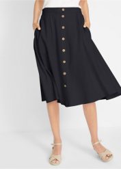 Spódnica lniana midi z plisą guzikową. Czarne spódnice damskie bonprix, bez wzorów, midi. Za 144.99 zł.