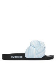 LOVE MOSCHINO Klapki JA28312G0OIW370A Niebieski jasny. Niebieskie klapki damskie Love Moschino, bez wzorów, z materiału, bez obcasa, bez zapięcia. Za 669.99 zł.
