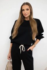 Komplet masełko bluza + spodnie czarny. Czarne bluzy damskie KESI, l, bez wzorów, z dresówki, bez kaptura. Za 342.93 zł.