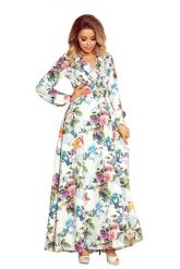 Sukienka Maxi w Kwiaty z Falbanką. Sukienki damskie NUMOCO, bez wzorów, z elastanu, wizytowe, bez ramiączek. Za 418.90 zł.