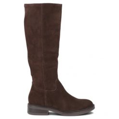 Skórzane kozaki ze streczem brązowe Filippo DKZ8222. Brązowe kozaki damskie Filippo, ze skóry, bez obcasa, bez zapięcia. Za 339.99 zł.