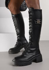 Czarne Kozaki Vicesu w Stylu Grunge ze Sznurowaną Cholewką i Platformą Laurotte. Czarne kozaki damskie Renee, z jeansu, bez obcasa, na platformie, bez zapięcia. Za 169.99 zł.