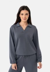 Bluza z kołnierzem B-NALIA. Szare bluzy damskie Volcano, s, bez wzorów, z elastanu, bez kaptura. Za 159.99 zł.