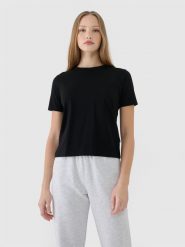 4F T-shirt regular gładki damski - czarny L. Czarne t-shirty damskie 4F, l, bez wzorów, z bawełny, bez kołnierzyka. W wyprzedaży za 29.99 zł.