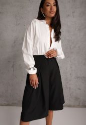 Czarne Szerokie Szorty Eleganckie Bermudy High Waist z Zaszewkami w Talii Choniala. Czarne szorty damskie Renee, bez wzorów, z podwyższonym stanem. Za 119.99 zł.