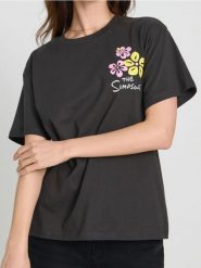 Bawełniana koszulka loose fit The Simpsons - szary. Szare koszulki damskie Sinsay, l, bez wzorów, z bawełny, bez kołnierzyka, bez ramiączek. W wyprzedaży za 24.99 zł.