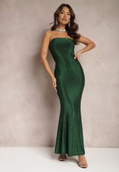 Zielona Połyskująca Sukienka Maxi Bez Ramiączek z Rozkloszowanym Dołem Botalia. Zielone sukienki damskie Renee, bez wzorów, eleganckie, bez ramiączek. W wyprzedaży za 135.99 zł.