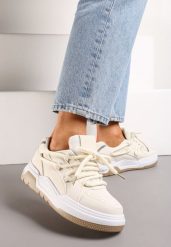 Beżowe Sneakersy z Ozdobnym Sznurowaniem Sirixa. Brązowe obuwie sportowe damskie Born2be, z materiału, bez zapięcia. Za 89.99 zł.