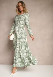 Zielona Sukienka z Wiskozą o Rozkloszowanym Kroju w Abstrakcyjny Wzór Grelaviel. Zielone sukienki damskie Renee, bez wzorów, z wiskozy, eleganckie, bez ramiączek. Za 109.99 zł.