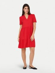 ONLY Sukienka letnia Tiri-Caro 15310970 Czerwony Regular Fit. Czerwone sukienki damskie Only, bez wzorów, ze lnu, bez ramiączek. Za 149.99 zł.