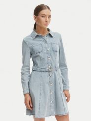 Morgan Sukienka jeansowa 261-RODEX Błękitny Slim Fit. Niebieskie sukienki damskie Morgan, bez wzorów, z bawełny, bez ramiączek. Za 429.99 zł.