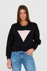 GUESS Czarna krótka bluza. Czarne bluzy damskie Guess, xs, z aplikacjami, bez kaptura. W wyprzedaży za 255.99 zł.