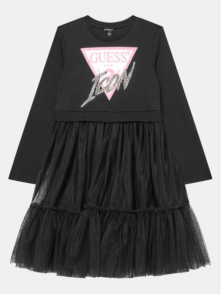 Guess Sukienka codzienna J4YK06 KB8R0 Czarny Regular Fit. Czarne sukienki dziewczęce Guess, z aplikacjami, z bawełny, bez ramiączek, proste. Za 209.99 zł.