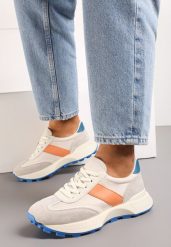 Pomarańczowe Skórzane Sneakersy z Bieżnikiem i Przeszyciami Wantella. Brązowe obuwie sportowe damskie Born2be, bez zapięcia. Za 109.99 zł.