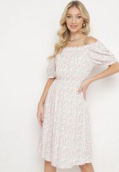 Biała Sukienka Midi z Wiskozy Hiszpanka w Kwiatowy Print Oserafia. Białe sukienki damskie Born2be, bez wzorów, z wiskozy, boho, bez ramiączek. Za 79.99 zł.