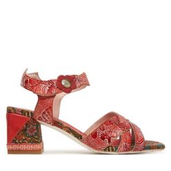 Sandały Laura Vita. Czerwone sandały damskie LAURA VITA, bez wzorów, bez obcasa, na słupku, bez zapięcia. Za 389.99 zł.