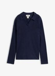 Koszulka polo z czystej bawełny organicznej. Niebieskie bluzki damskie bonprix, bez wzorów, z bawełny, bez kołnierzyka, bez ramiączek. Za 64.99 zł.