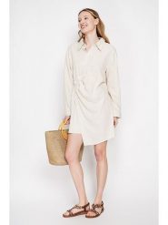 ASSUILI Lniana sukienka w kolorze kremowym rozmiar: 34. Brązowe sukienki damskie Assuili, bez wzorów, ze lnu, bez ramiączek. Za 130.99 zł.