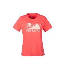 T-shirt damski AULP BINTA luźny turystyczny z recyklingu. Czerwone koszulki sportowe damskie Aulp, bez wzorów, z materiału, bez ramiączek. Za 159.99 zł.