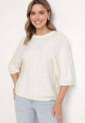 Jasnobeżowy Sweter z Wełną i Krótszym Rękawem Dannalie. Brązowe swetry klasyczne damskie Born2be, uniwersalny, z jeansu, bez kołnierzyka. Za 139.99 zł.