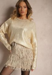 Złoty Metaliczny Sweter z Długim Rękawem Vivalei. Żółte swetry klasyczne damskie Renee, m, z dzianiny, bez kołnierzyka. Za 119.99 zł.