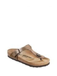 Birkenstock Japonki w kolorze brązowozłotym rozmiar: 35. Brązowe klapki damskie Birkenstock, bez wzorów, z materiału, z otwartym noskiem, bez obcasa, bez zapięcia. Za 307.46 zł.