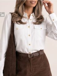 Wiskozowa koszula regular fit z kieszeniami - biały. Białe koszule damskie Sinsay, l, bez wzorów, z wiskozy, bez kołnierzyka, bez ramiączek. Za 39.99 zł.