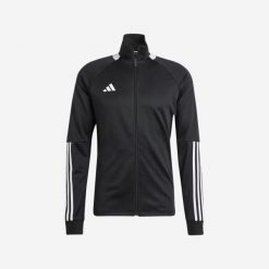 Bluza treningowa do piłki nożnej ADIDAS Sereno. Czarne bluzy damskie Adidas, xl, bez wzorów, z dresówki, bez kaptura. Za 119.99 zł.